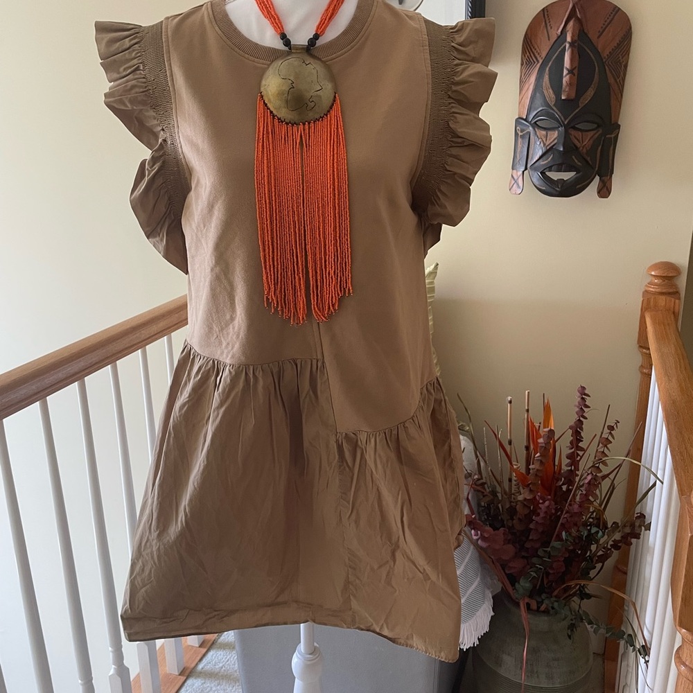 English Factory- KNIT WOVEN MIXED Beige DRESS **(Necklace not included)**